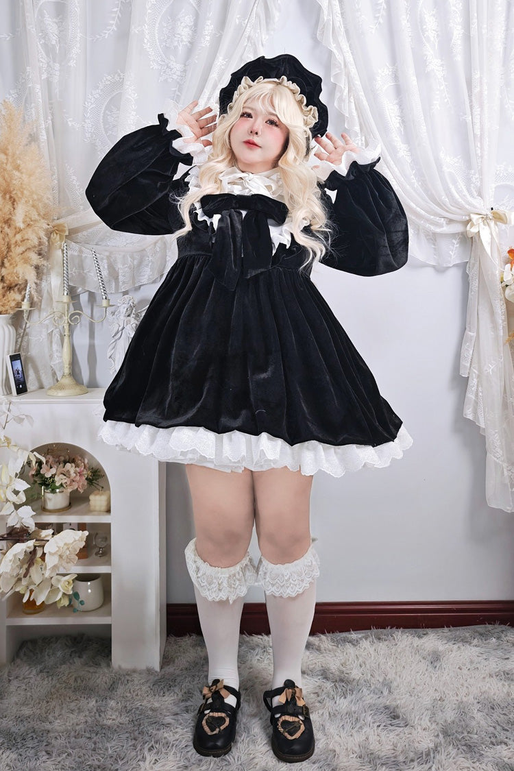 Stand Collar Long Sleeves Ruffled Bow Gothic Plus Size Lolita Dress