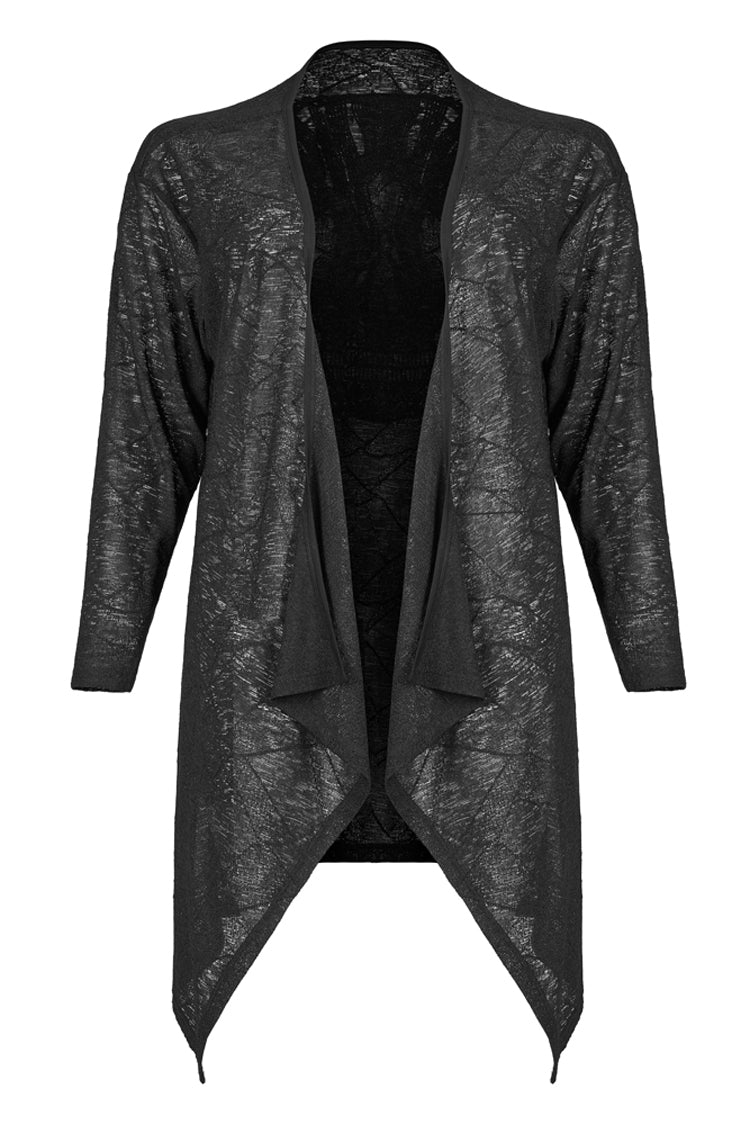 Charcoal Knit Asymmetric Jacket with Skull Back Print - Plus Size Goth