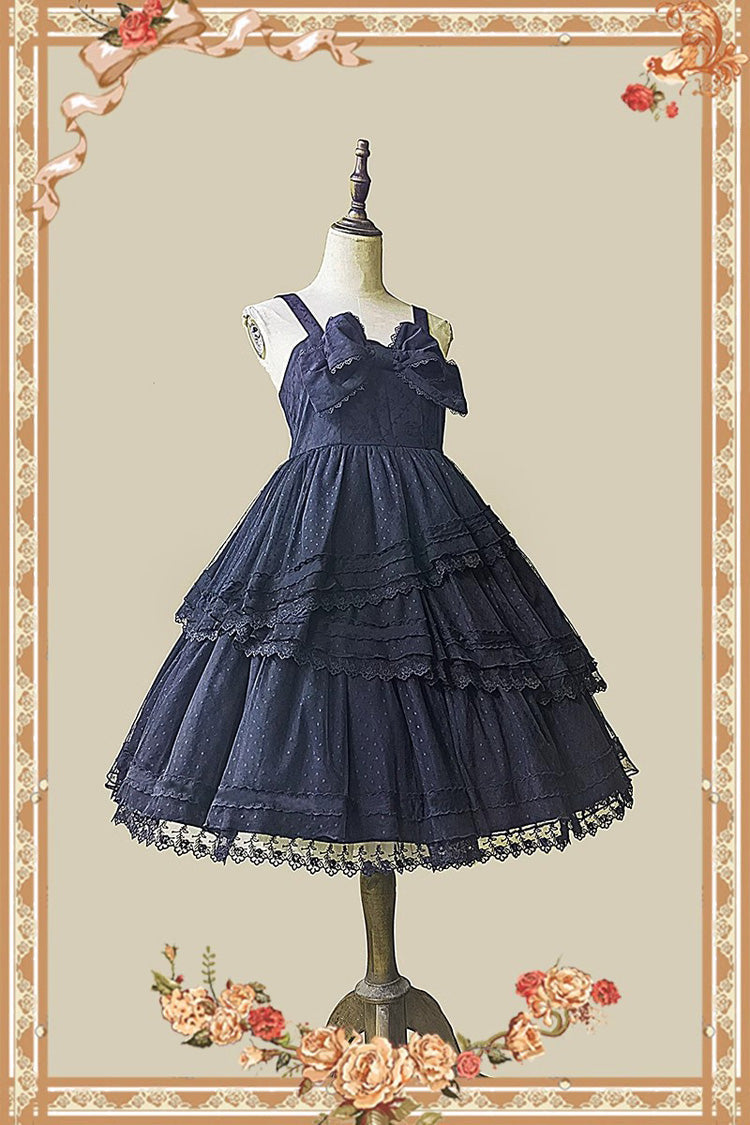 Black Gothic Lolita Dress with Tower of Dawn Bowknot and Ruffled Sleeveless