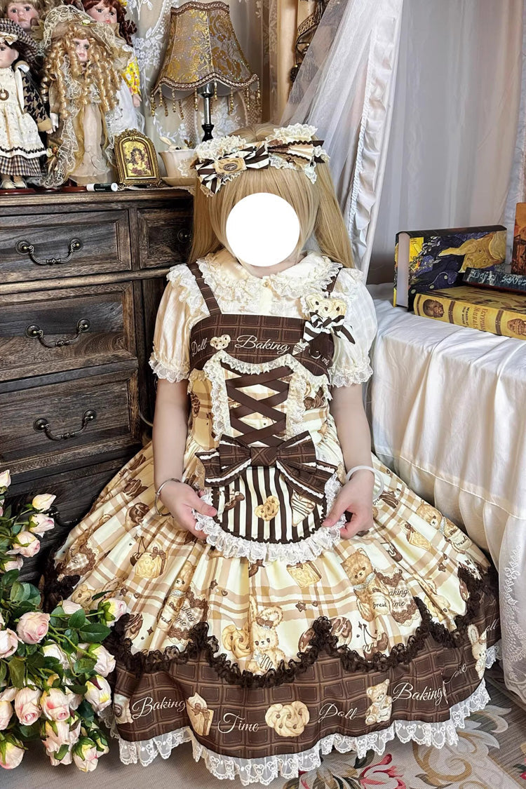 Doll Tea Party Sleeveless Printed Ruffle Bow Corset Sweet Lolita JSK Dress in Three Shades