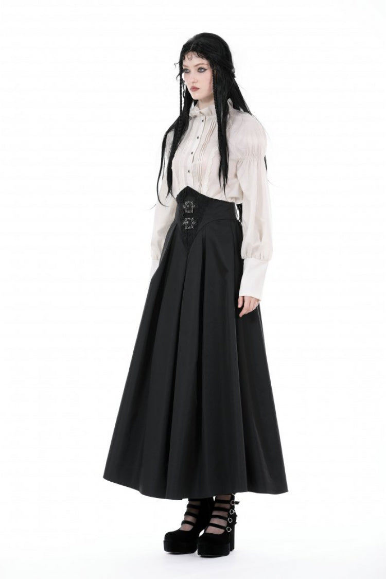 High-Waisted Pleated Gothic Long Skirt for Women