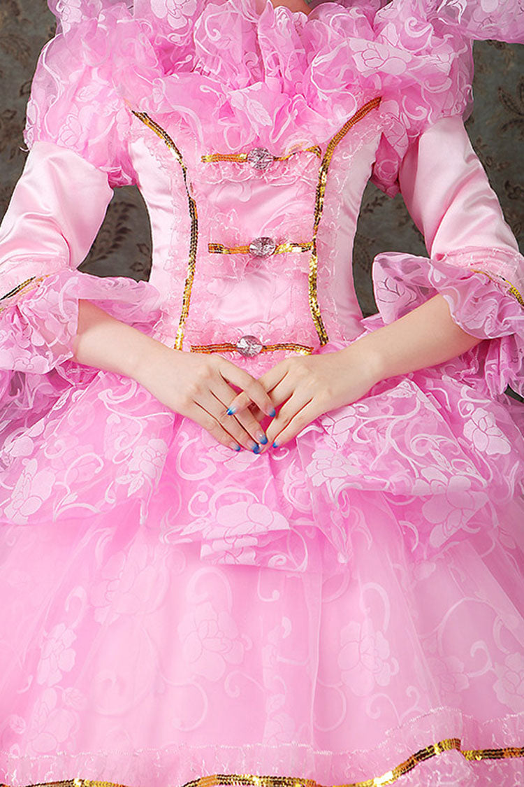 Victorian Lolita Dress with Diamond Buttons, Floral Embroidery, Multi-Layer