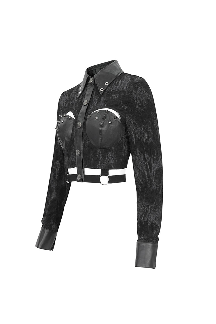 Studded Punk Shirt with Cutout and Turn Down Collar