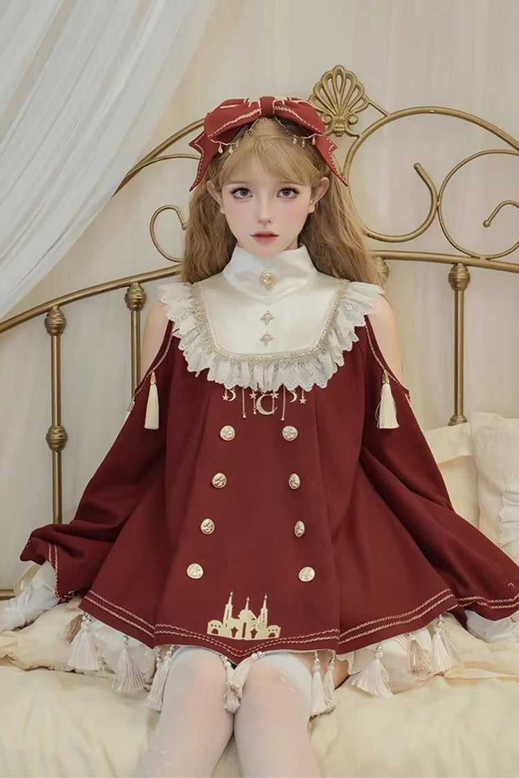 Crimson Starry Night Long Sleeve Frill Embroidery Princess Sweet Lolita Dress Complete Set