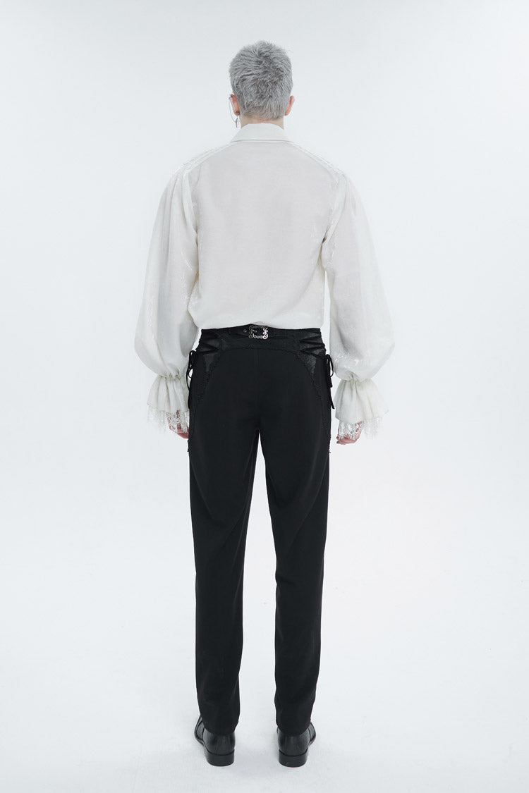 Ivory Gothic Shirt with Puff Sleeves and Lace Hem for Men