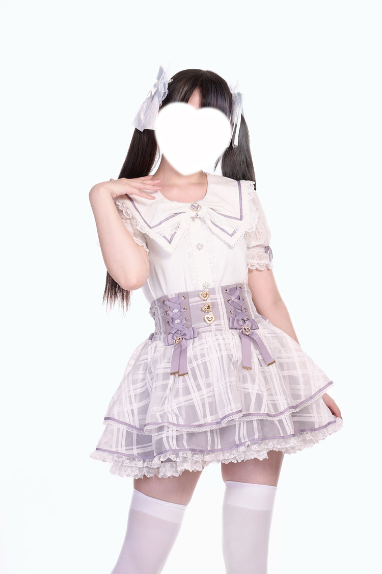 Triple-Layered Bow Lace-Up Organza Sweet Jirai Kei Skirt