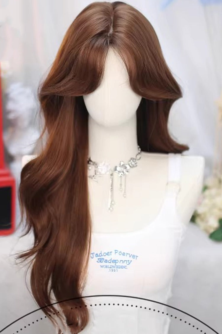 Swoop Bangs Soft Wavy Lolita Wig - Coffee Brown