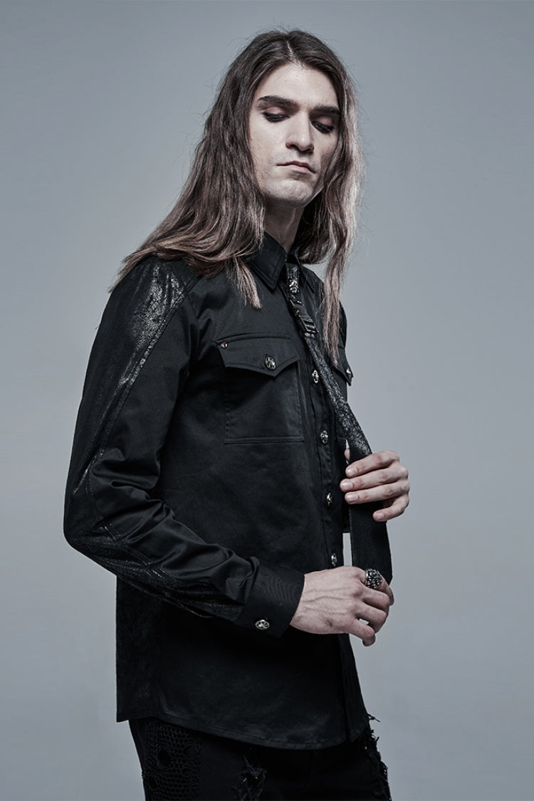 Inky Metal Skull Embellished Steampunk Necktie for Men