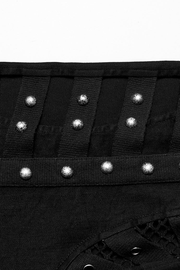 Cutout Punk Jeans with Eyelet Details and Mesh Trim