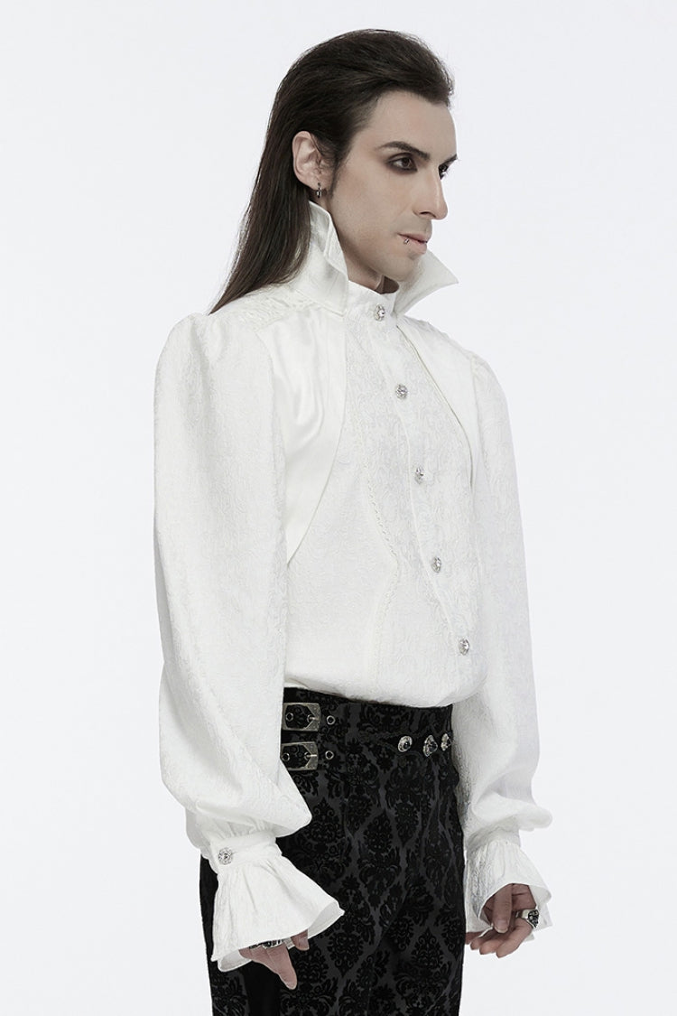 Ivory Punk Blouse with Notched Collar and Long Sleeves for Men