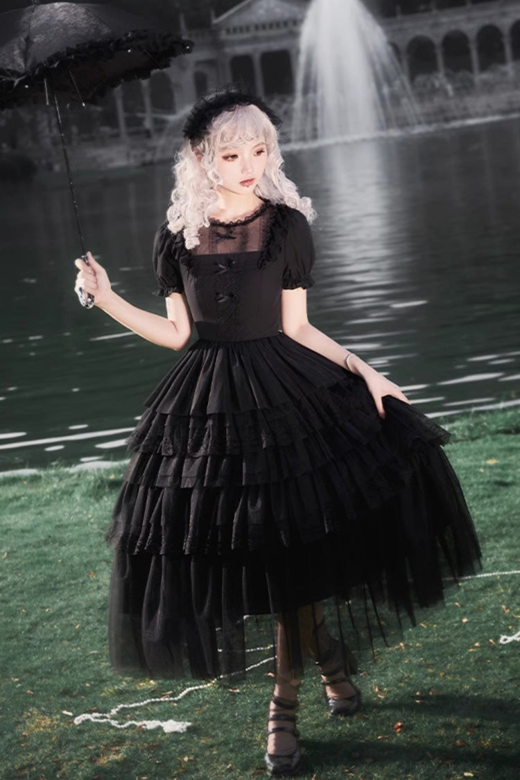 Layered Ruffle Gothic Lolita Dress with Twin Towers
