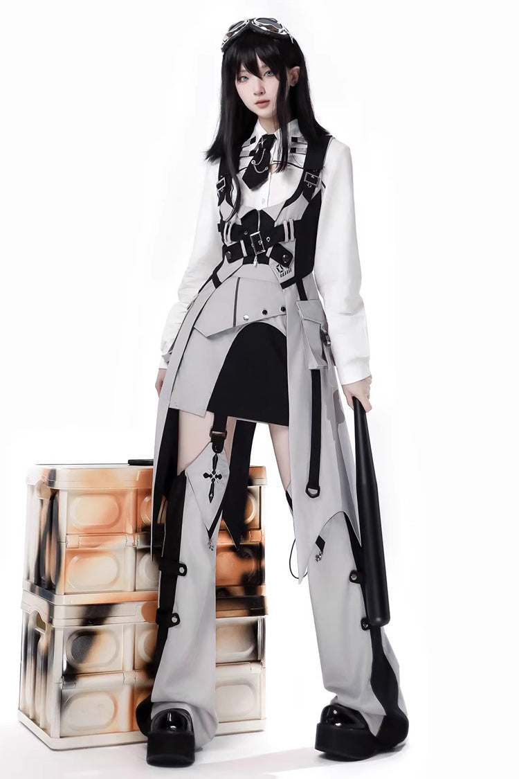 Black/White Color-Block Sci-Fi Lolita Skirt Ensemble