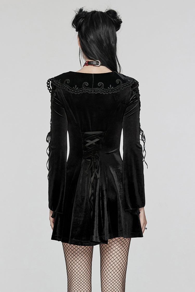 Ebony Doll Collar Long Sleeves Gradient Embroidered Gothic Prom Dress