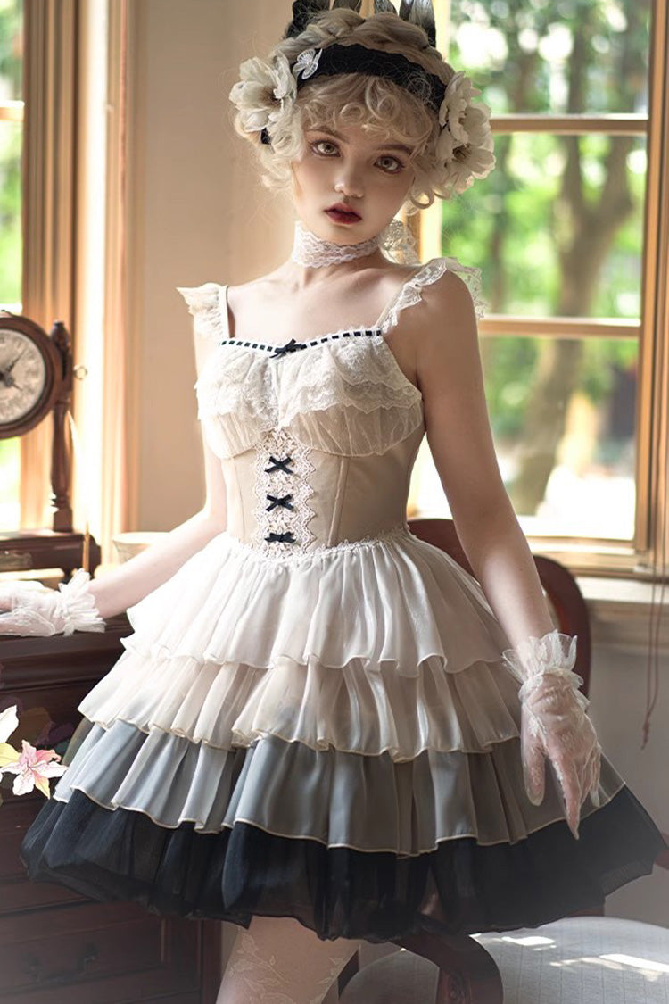 Multicolor Sunset Waist Tiered Ruffled Sweet JSK