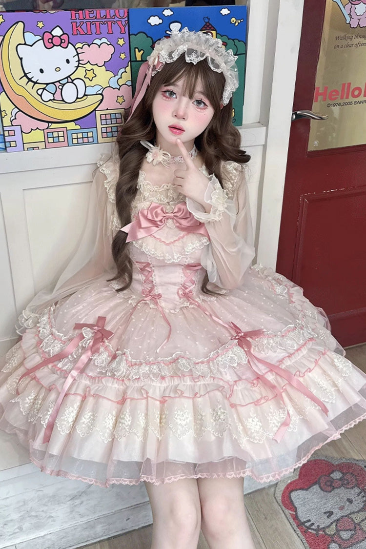 Magenta Sleeveless Ruffle Bow Lace Corset Sweet Jumper Dress - Candy House