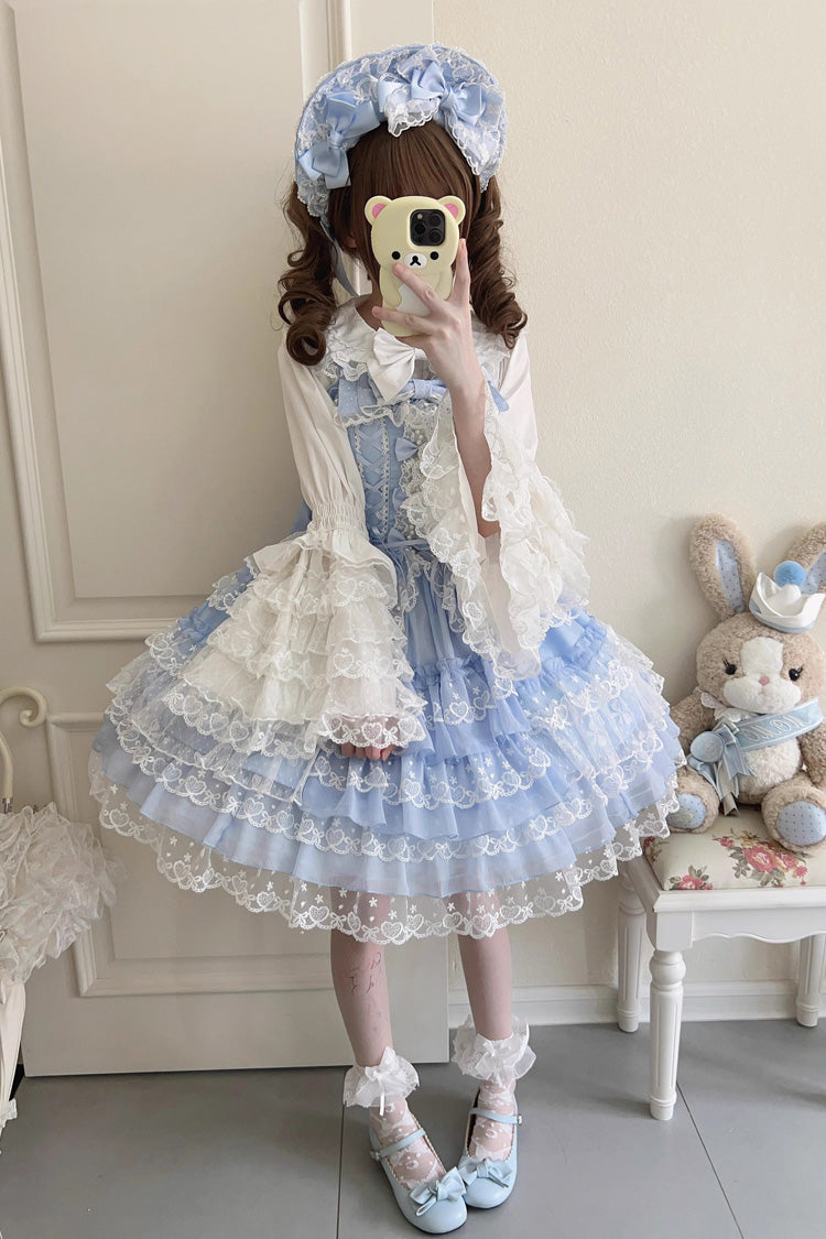 Blue Love Overture Multilayer Ruffled Bowknot Lace Sweet Lolita JSK
