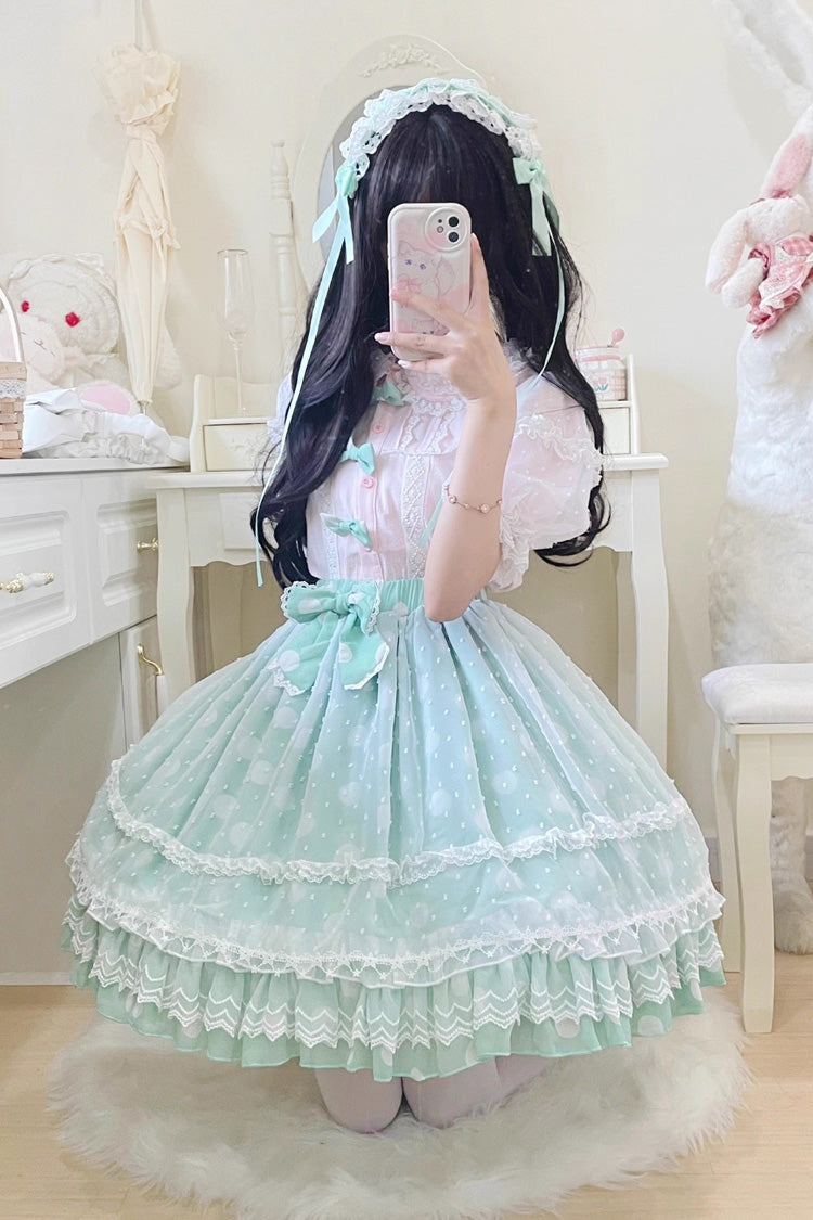 Wave Candy Triple-Layered Print Ruffle Bowknot Sweet Lolita Skirt