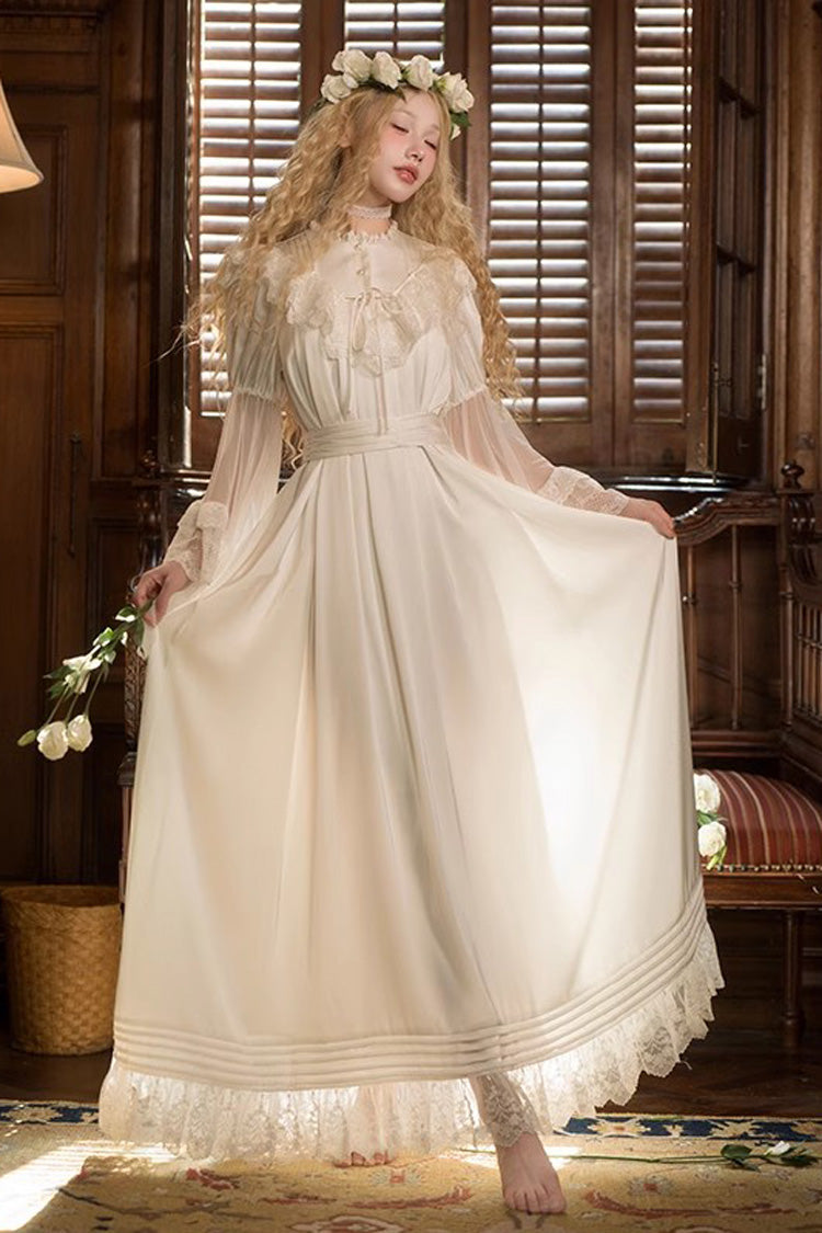 Ivory Flared Trumpet Sleeves Ruffled Lace Princess Jumper