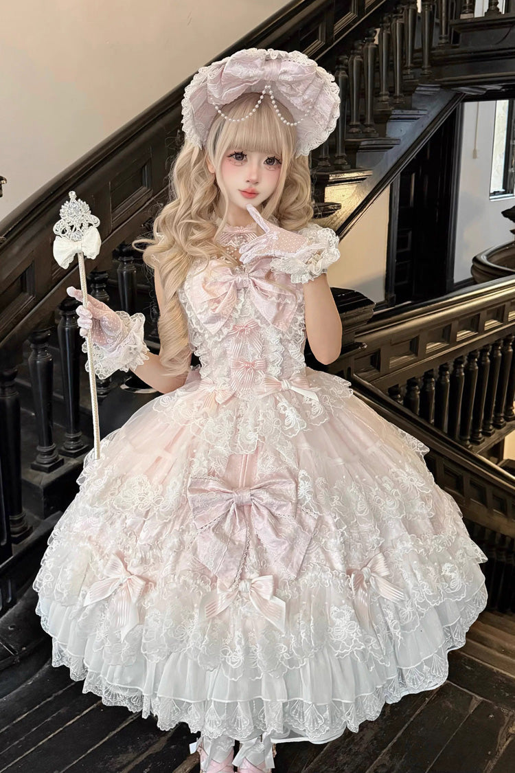 Ruffled Hanayome Bow Lace Sweet Princess Lolita Jsk Dress - Sakura Dream Romance