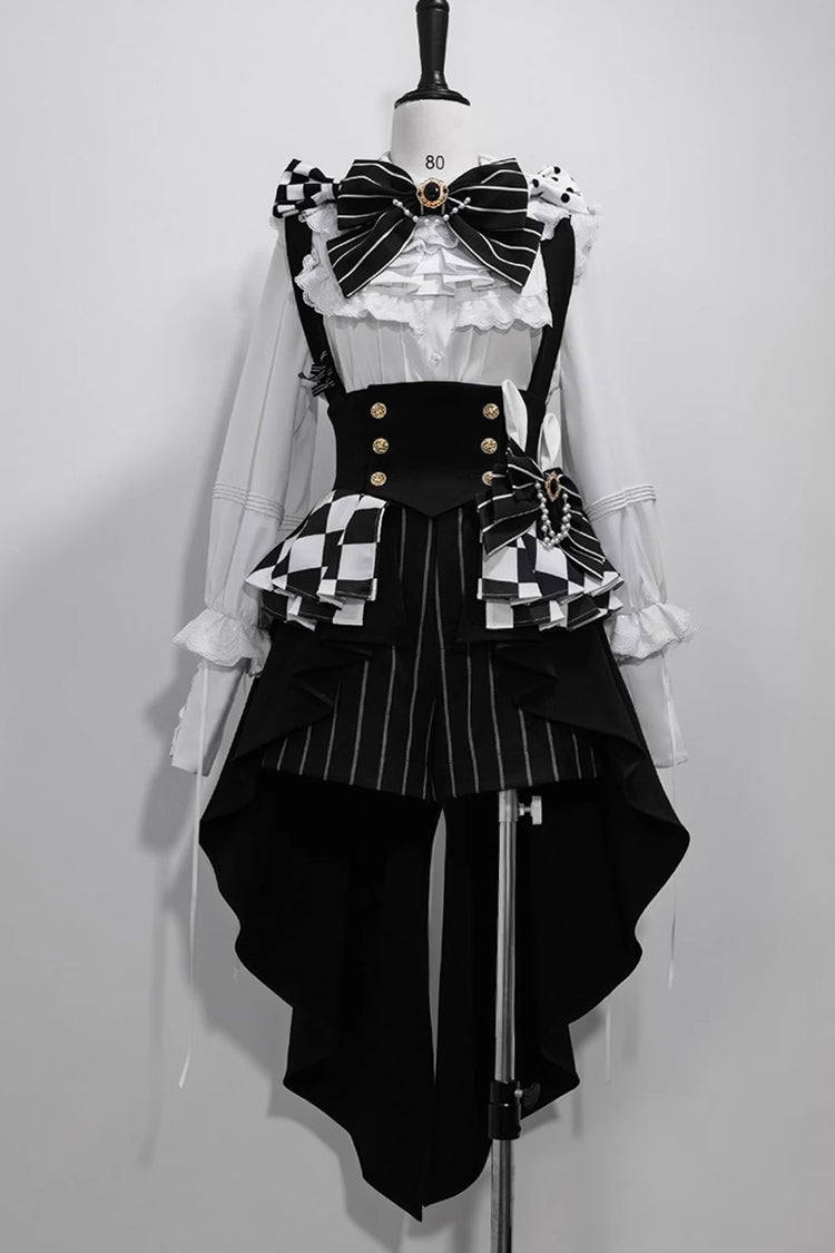 Monochrome Checkerboard Ouji Lolita Waist Bow with Rabbit Motif