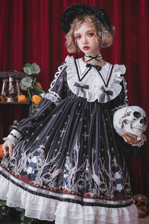 Round Collar Gothic OP Dress Long Sleeves