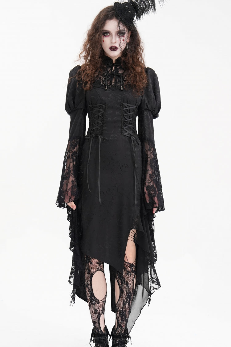 Irregular Gothic Dress with Hime Sleeves & Cutout Lace Details for Women