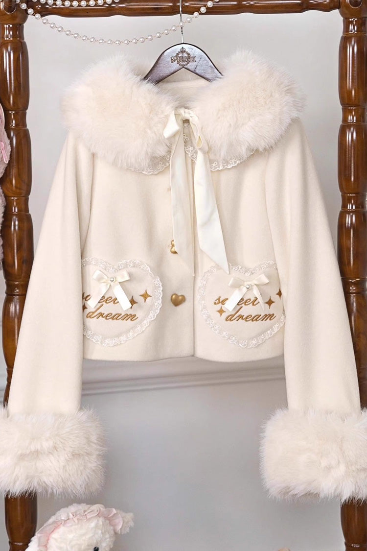 Sweet Bow Lace Doll Collar Long-Sleeve Coat in 3 Colors - Creamy Dream Whisper