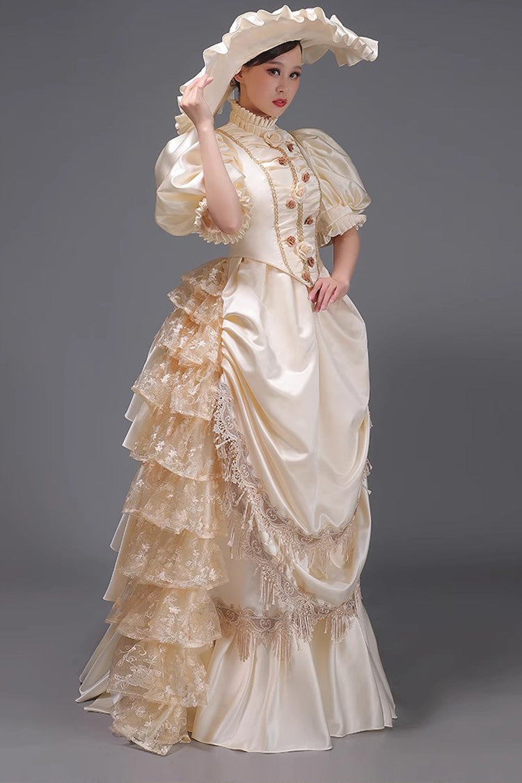 Ruffled Victorian Dress with Layered Textile - European