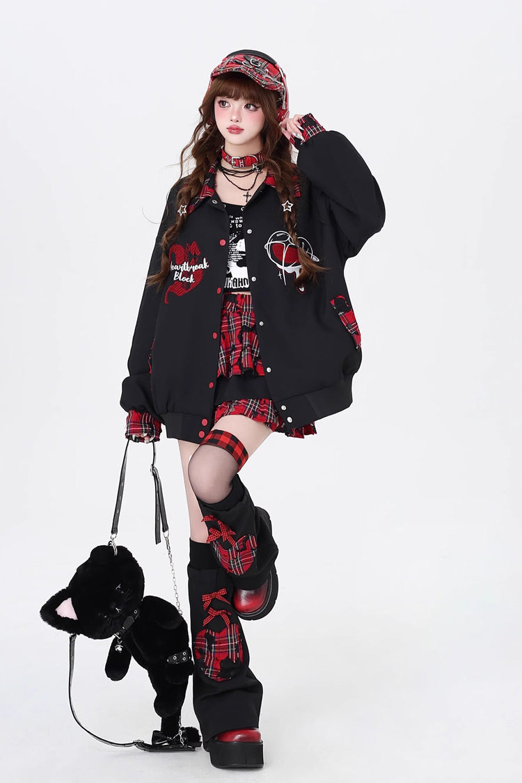 Long Sleeve Embroidered Stitching Gothic Jirai Kei Coat