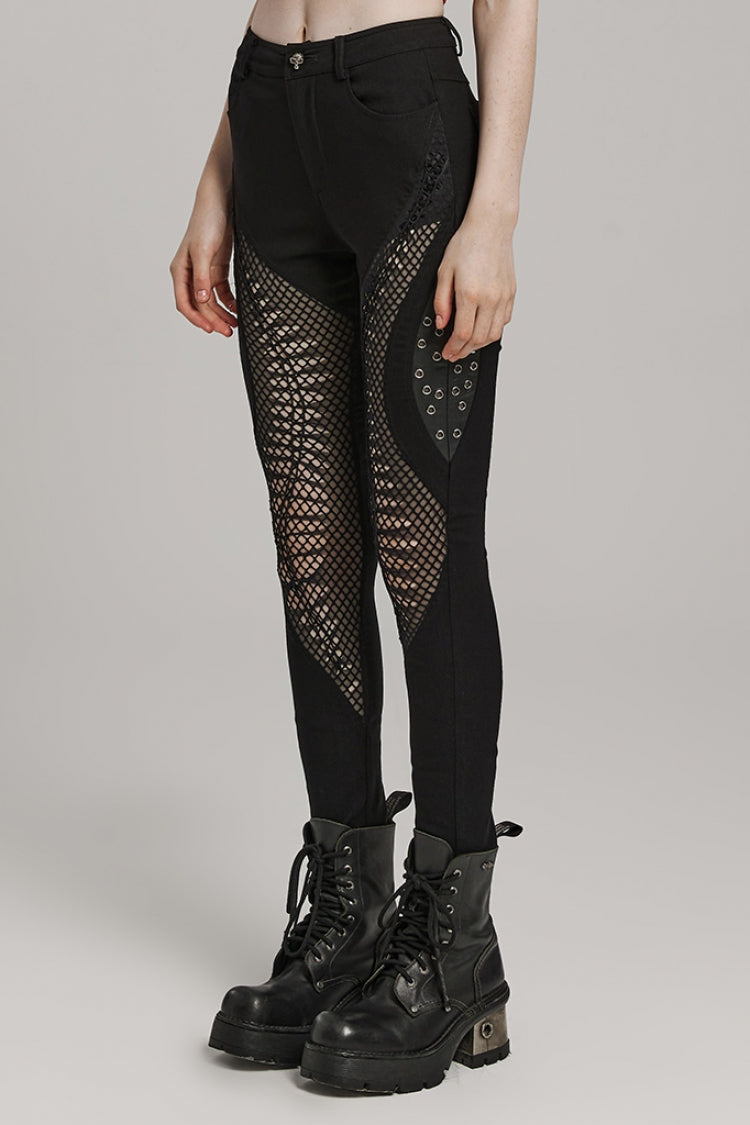 Women's Steampunk Pants with Hollow Stitching Irregular Mesh Design