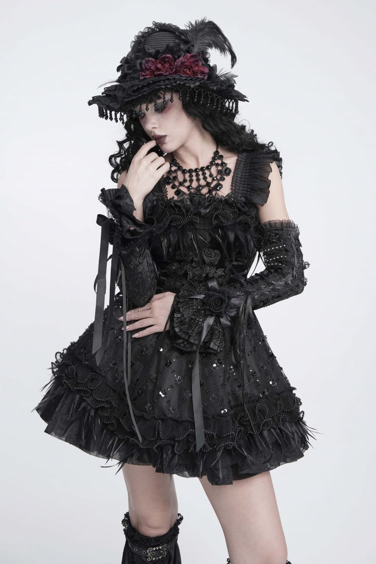 Gothic Royal Arm Sleeves with Lace-Up & Bow Accent for Women