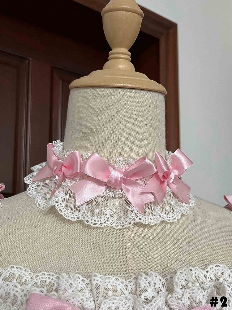 White Choker Pink Decorated Bows