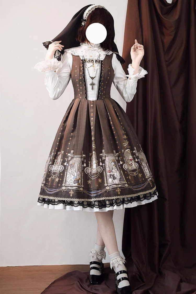 Printed Jumper Dress with Ruffles - Sweet Gothic Lolita
