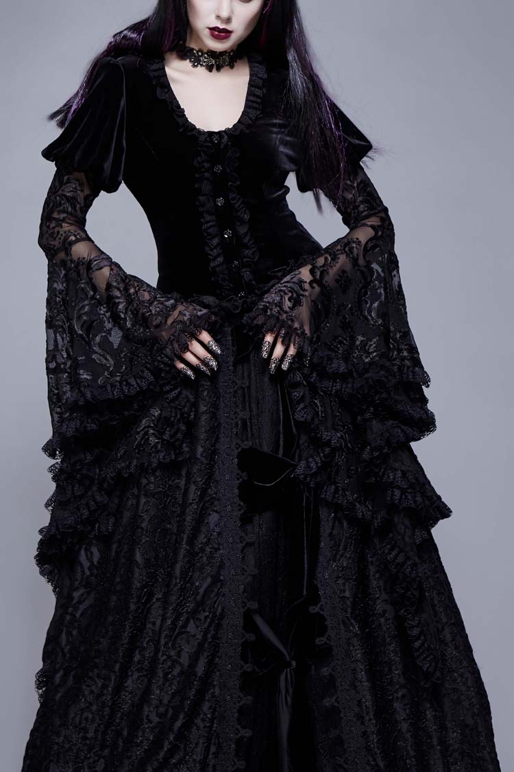 Gothic Coat with Hollow-Out Flare Sleeves and Lace Cuffs