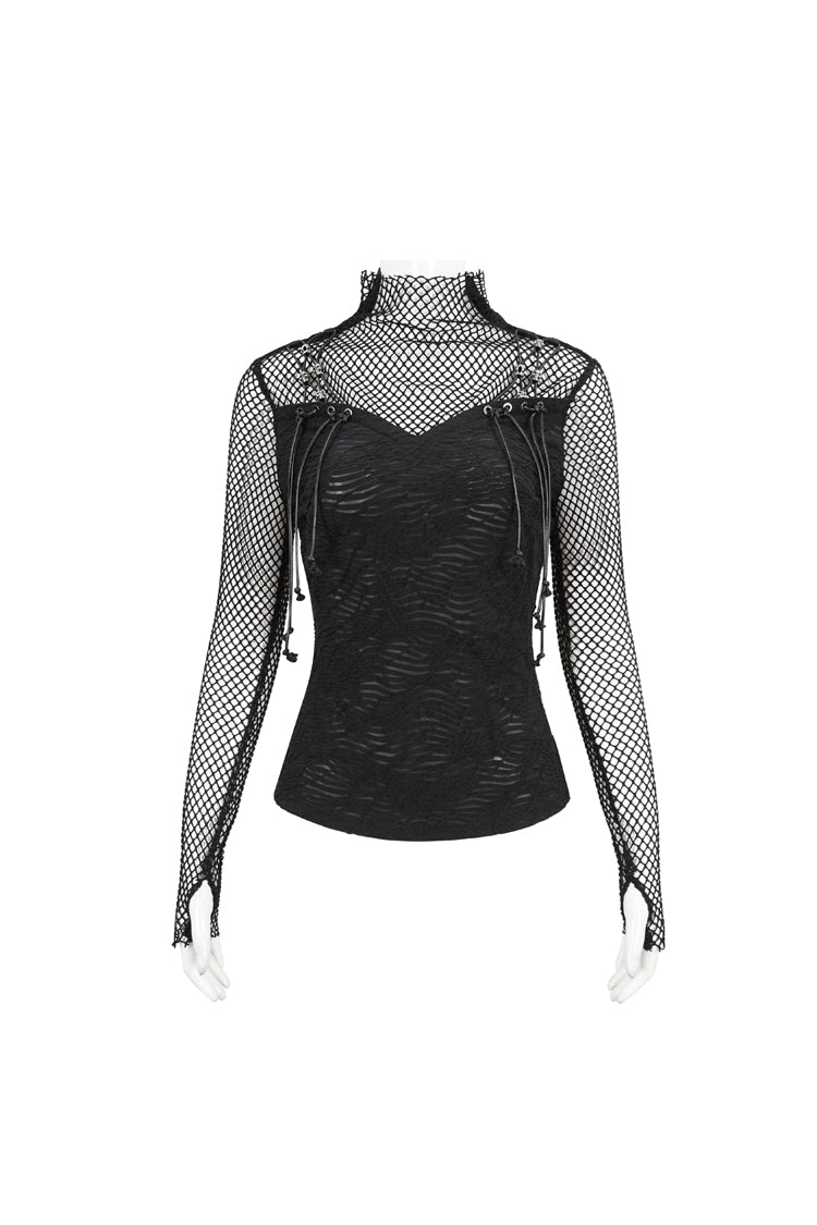 Punk T-Shirt with Faux Suspenders and Knit Mesh
