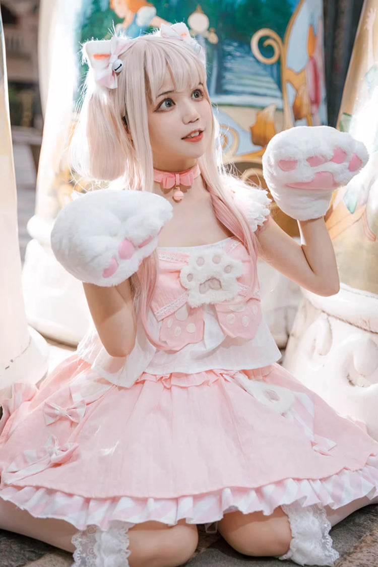Miss Meow Print Bowknot Skirt Set