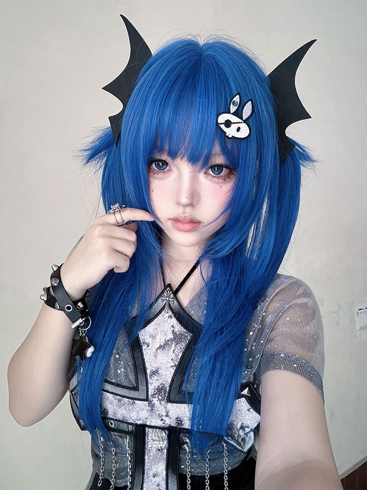 Bangs Length Straight 63CM Blue Full With Wig