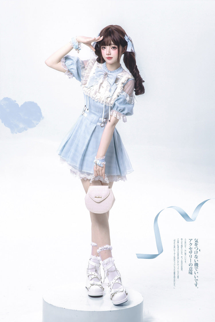 Short-Sleeve Plaid Ruffled Lace Jirai Kei Japanese Lolita Dress