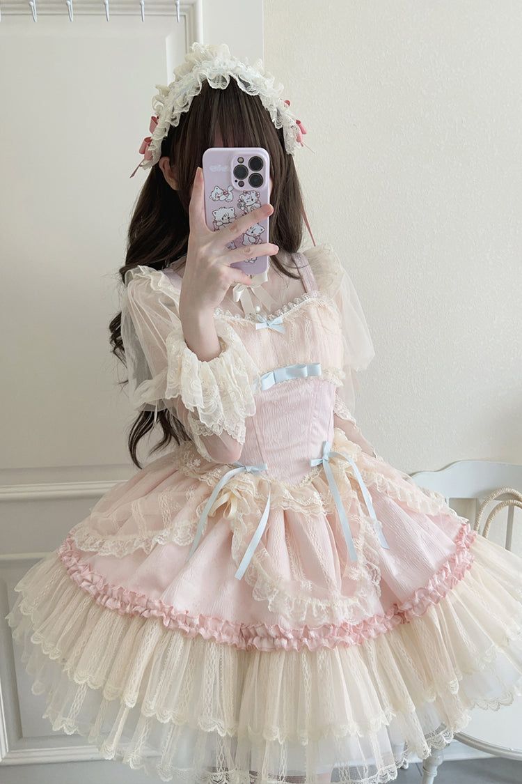 Flower Season Bow-Trim Lace Ballet Lolita Jumper Skirt in Four Colors