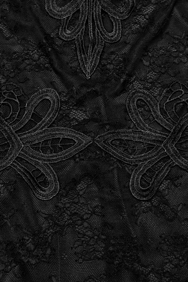 Black Floral Embroidered Lace Gothic Dress