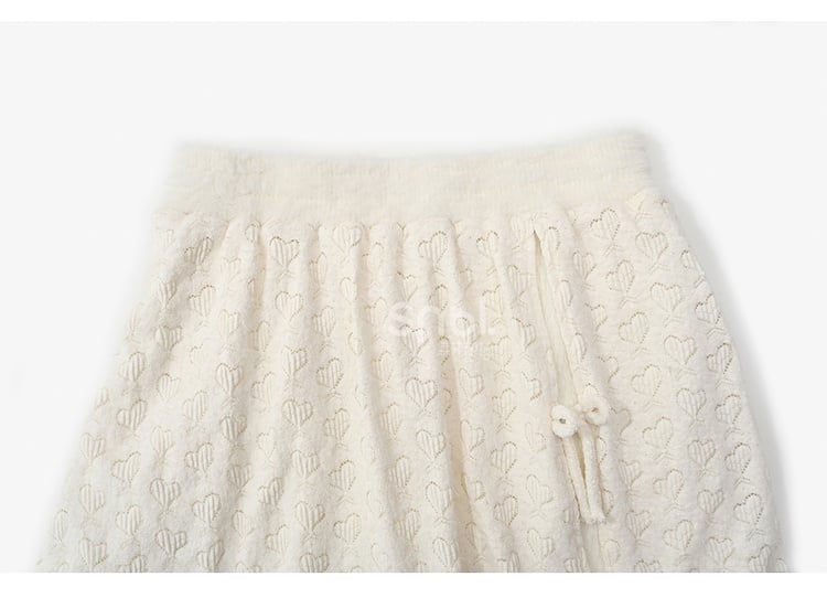 Beige High Waist Sweetheart Bow Accents Lace Trim Midi Skirt