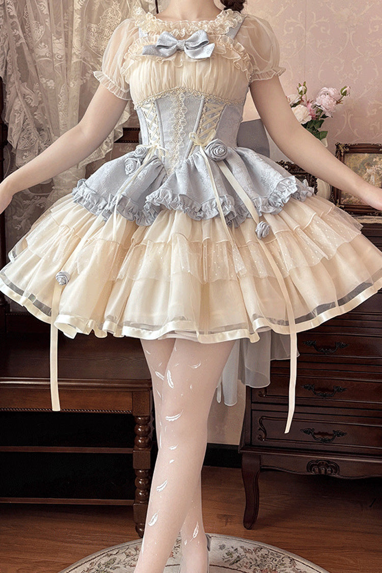Ballet-Inspired Triple-Layer Lace-Up Bowknot JSK Dress
