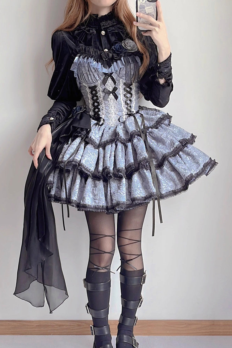 Black Blue Medea Kiss Gothic JSK Tiered Gown