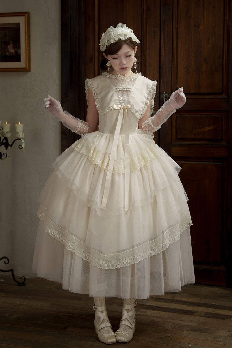 Triple-Layered Ruffled Bow Lace Sweet Elegant Lolita Dress - Dream by the Pillow