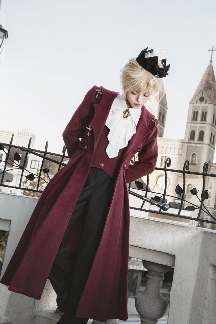 Crimson The Legend of Dracula Bat Collar Long Sleeve Prince Handsome Ouji Lolita Overcoat