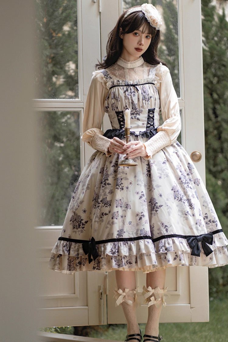 Ivory Rose Print Ruffled Dress - Elegant Princess