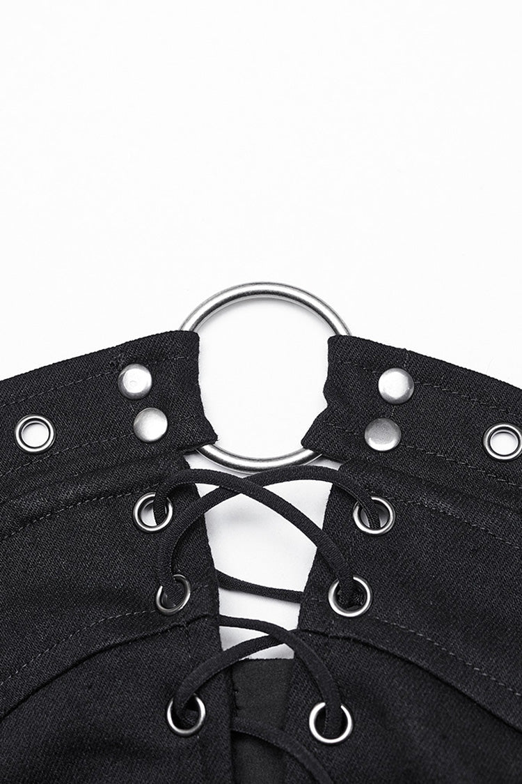 Women's Punk Tube Top with Hollow Lace-Up Ripped Buckle Design