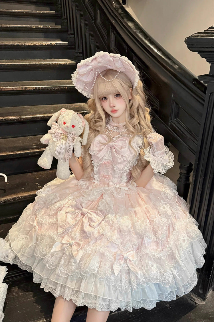 Ruffled Hanayome Bow Lace Sweet Princess Lolita Jsk Dress - Sakura Dream Romance