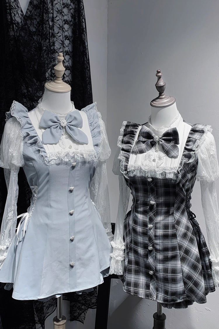 Feather Ode Stand Collar Long Sleeve Ruffled Bow Lace Japanese Streetwear Dress with Shorts