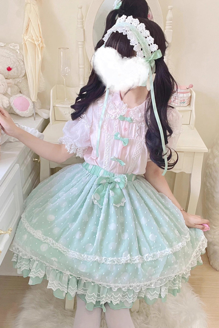 Wave Candy Triple-Layered Print Ruffle Bowknot Sweet Lolita Skirt
